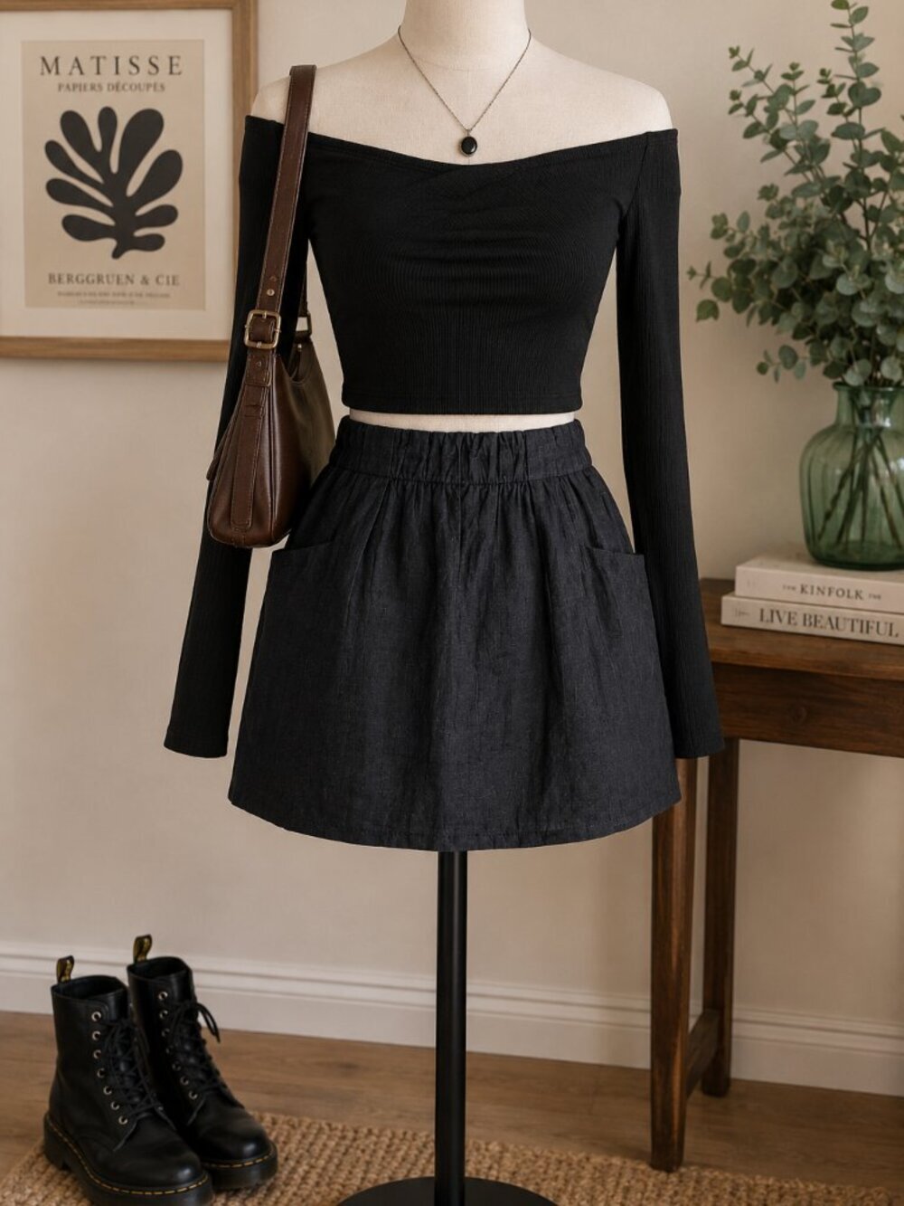 J.Crew Black Linen Blend Mini Skirt Size 2 Patch Pockets